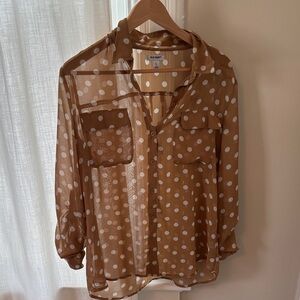 Old Navy Sheer Brown Polka Dot Blouse